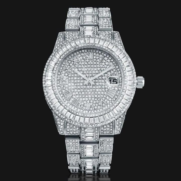 ( RICH And Premium) looking Golden Stone Studded Diamond Wrist Watch For (REAL MEN)