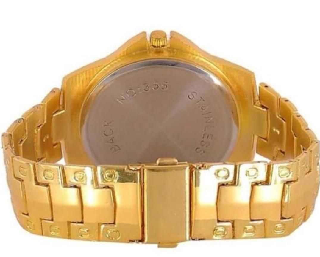 ( RICH And Premium) looking Golden Stone Studded Diamond Wrist Watch For (REAL MEN)